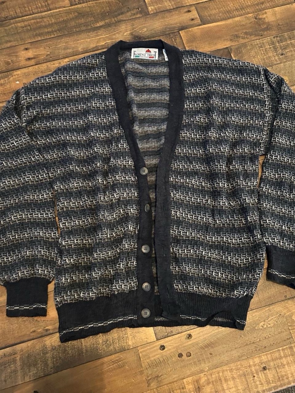 Florence Trico Men's Black & Gray Striped Knit Cardigan